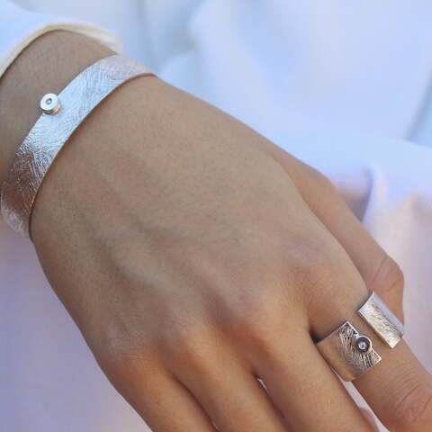 Esclava Button Plata y Diamante