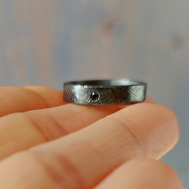 Anillo MAN Noir BLACK Plata y Diamante