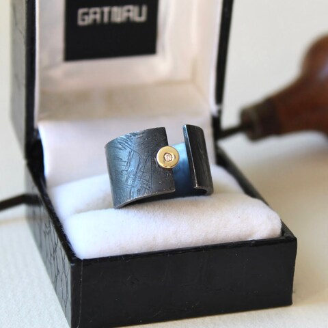Anillo Arsenda Black Oro Diamante y Plata