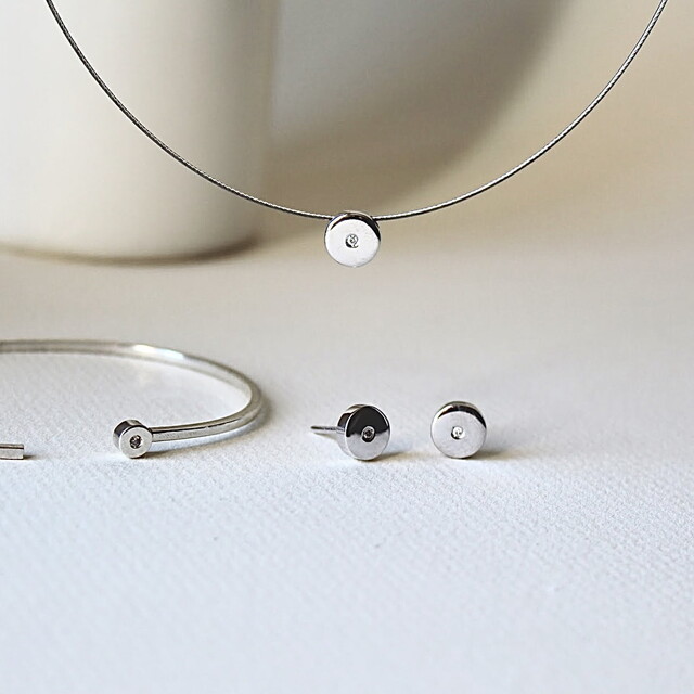 Gargantilla Button Diamante y Plata