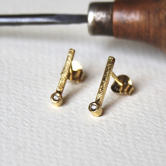 Pendientes Tina Diamante y Plata y baño de Oro