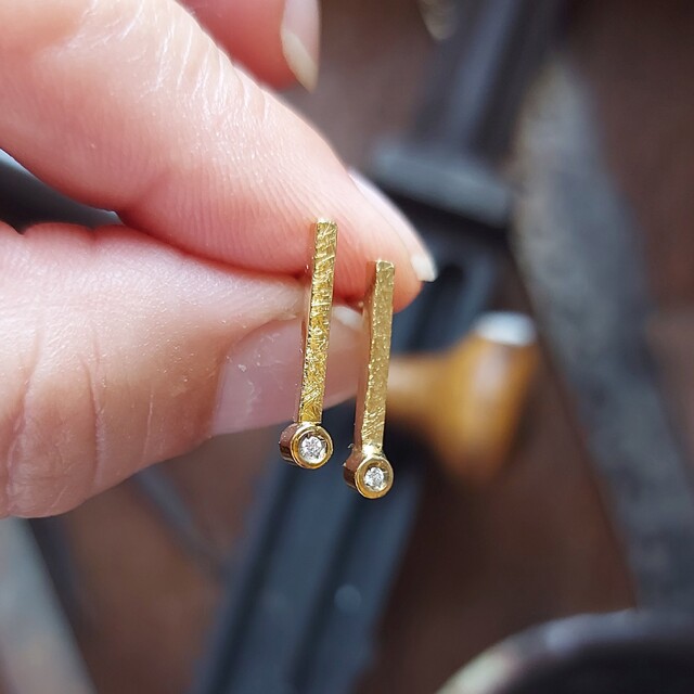 Pendientes Tina Diamante y Plata y baño de Oro