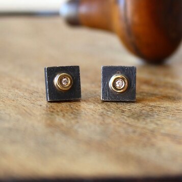 Pendientes Arsenda Black Oro, Plata y Diamante