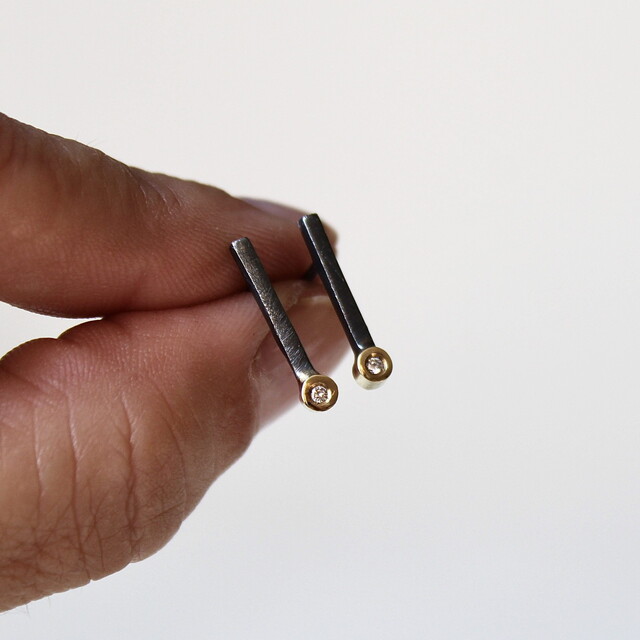 Pendientes Bruna Oro, Diamante y Plata