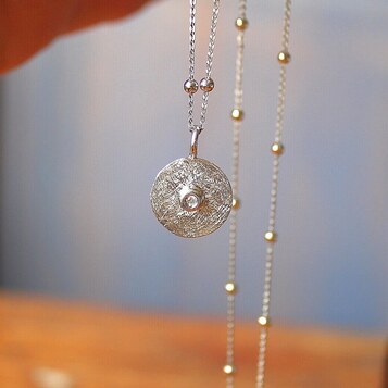 Colgante Quer Plata y Diamante Cadena de Bolitas