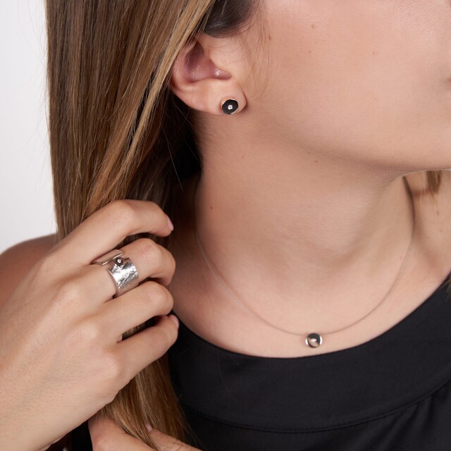 Pendientes Button Diamante y Plata