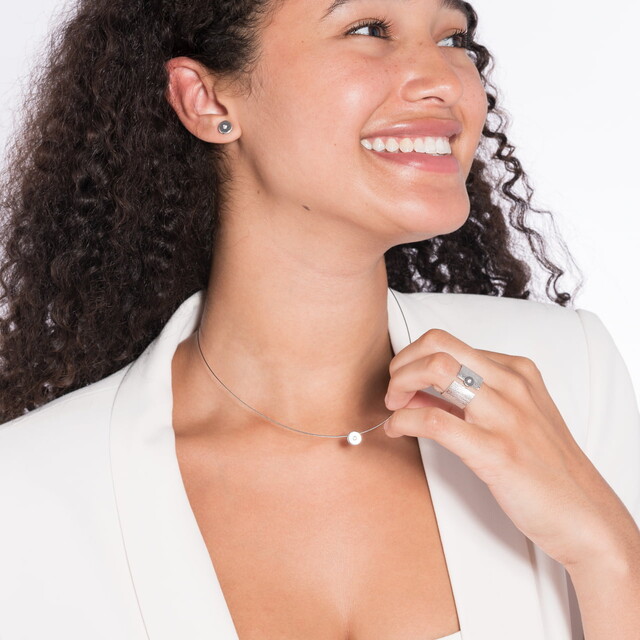 Pendientes Button Diamante y Plata